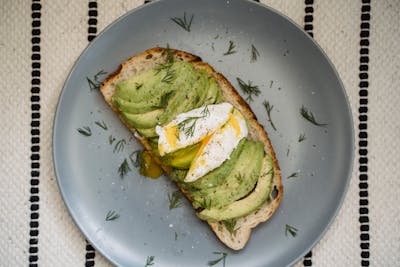 avacado toast with poached egg